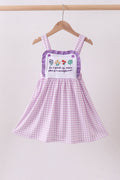 Purple Embroidery Gingham Ruffle Dress