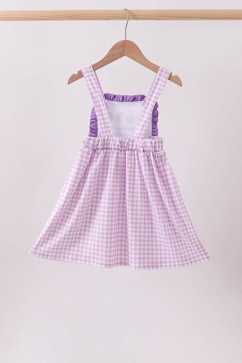Purple Embroidery Gingham Ruffle Dress