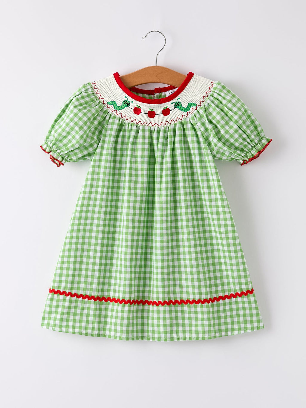 Back To School Girls Green Plaid Smocking Dress