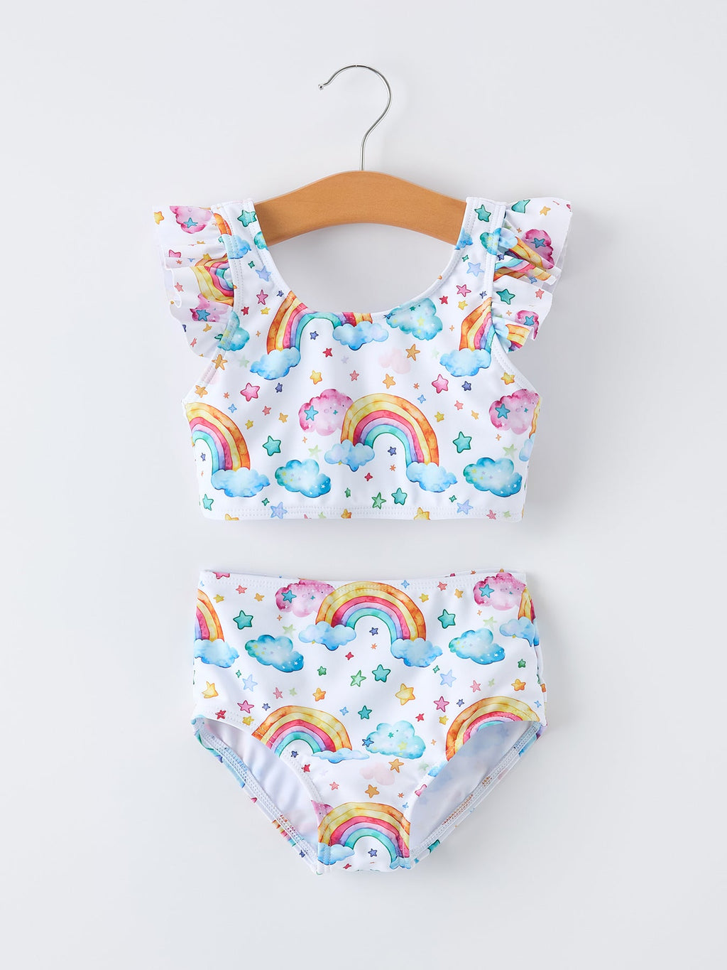 Summer Rainbow Print Ruffle Swim Set