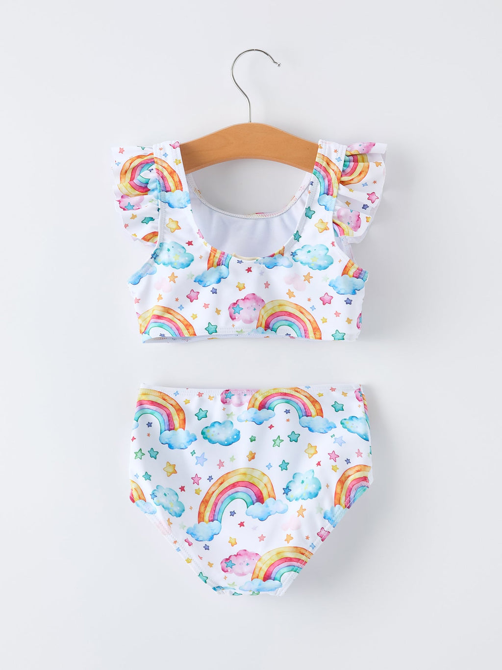 Summer Rainbow Print Ruffle Swim Set