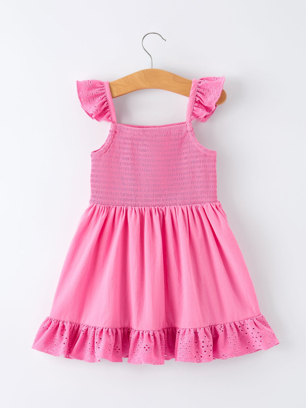 Pink Smocked Eyelet Ruffle Dress