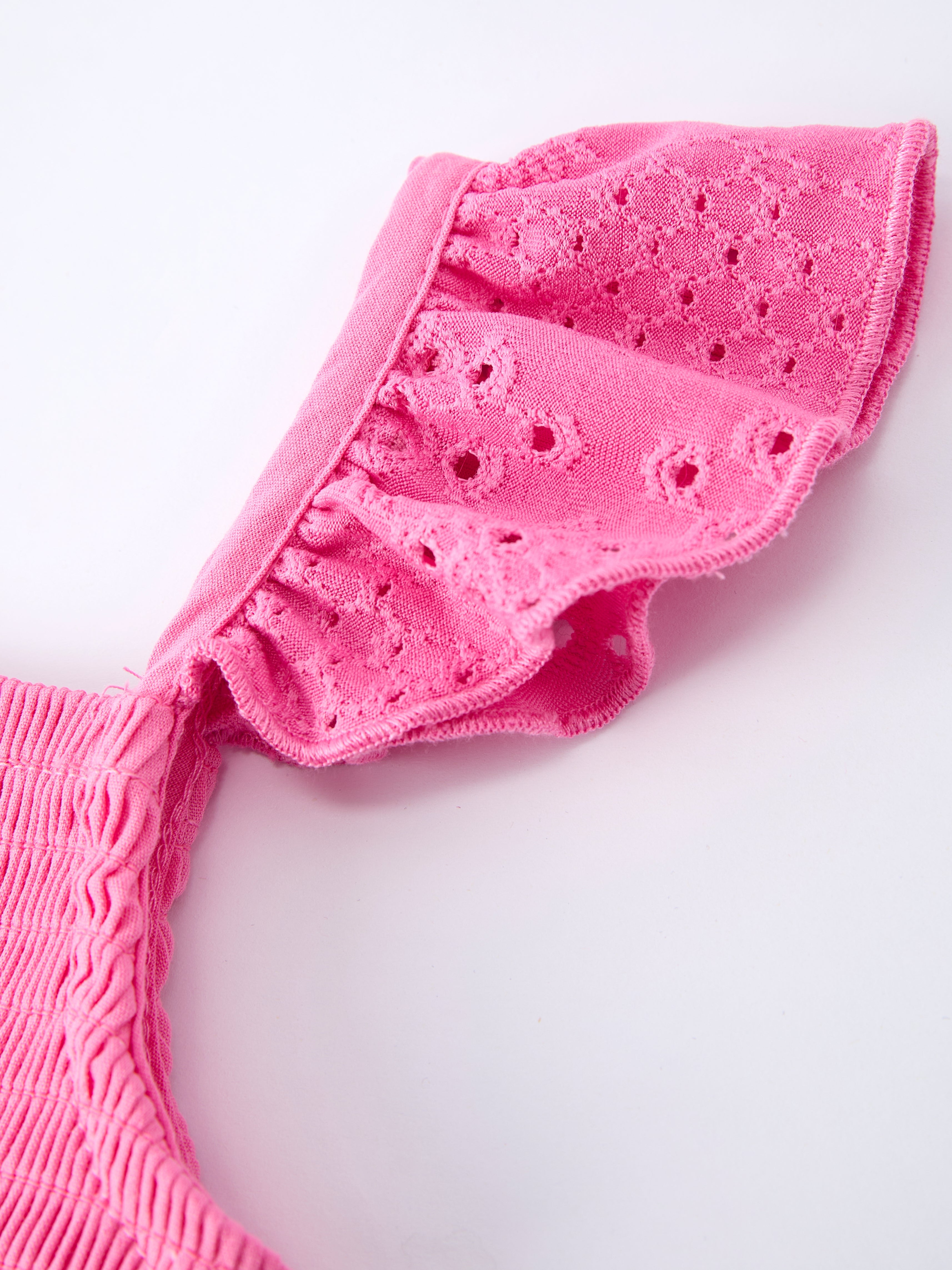 Pink Smocked Eyelet Ruffle Dress