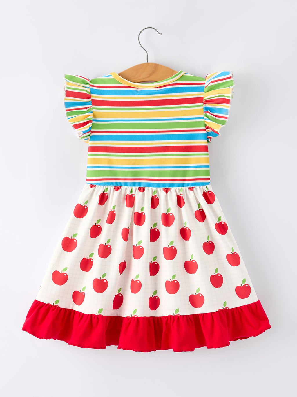 Back to School Apple Stripe Girls Ruffle Dress