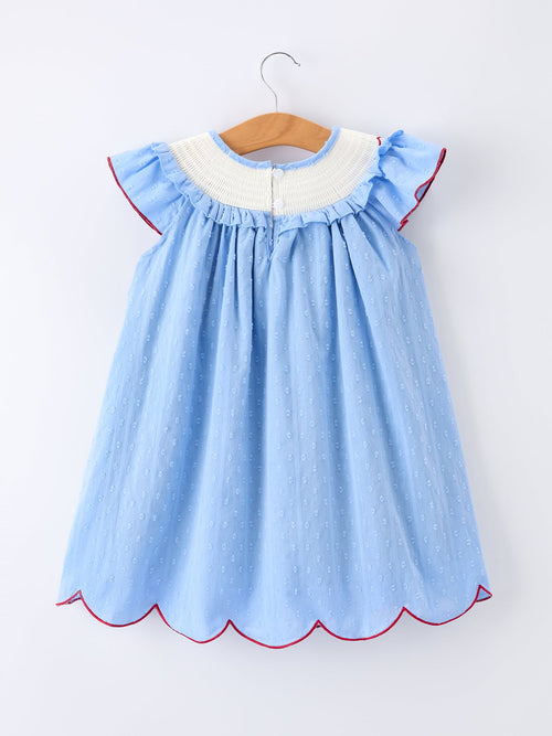 4th of July American Flag Girls Dress Ruffle Collar Scallop Hem