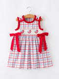4th of July Plaid Flag Heart Girl Dress With Bow