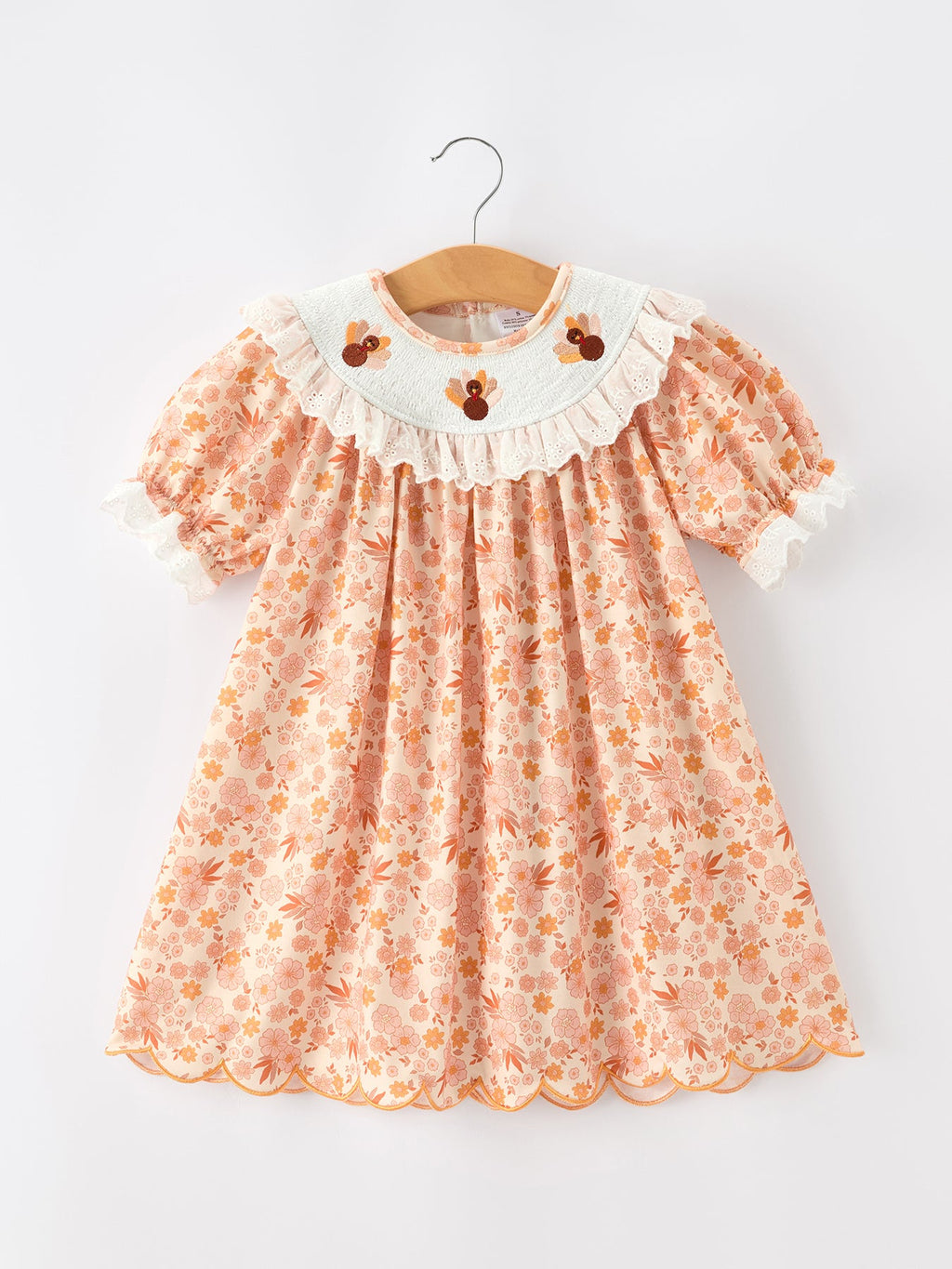 Thanksgiving Turkey Floral Lace Ruffle Girls Dress
