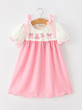 Pink Ballet Embroidery Bow Polka Dot Dress