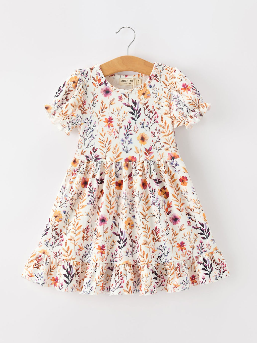 Floral Puff Sleeve Ruffle Girls Dress