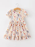 Floral Puff Sleeve Ruffle Girls Dress