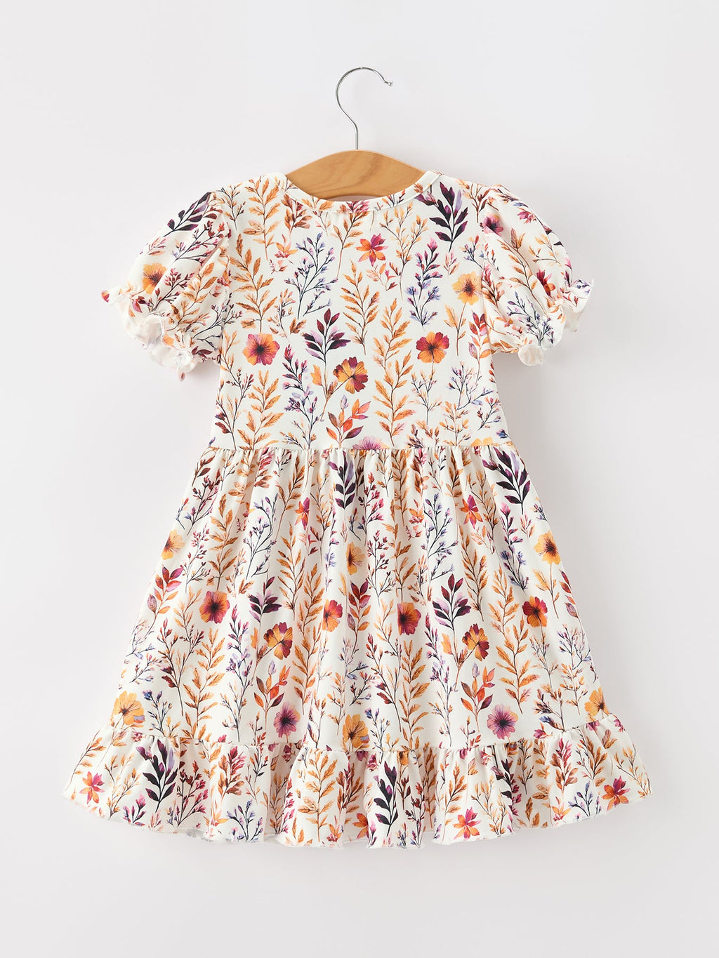 Floral Puff Sleeve Ruffle Girls Dress