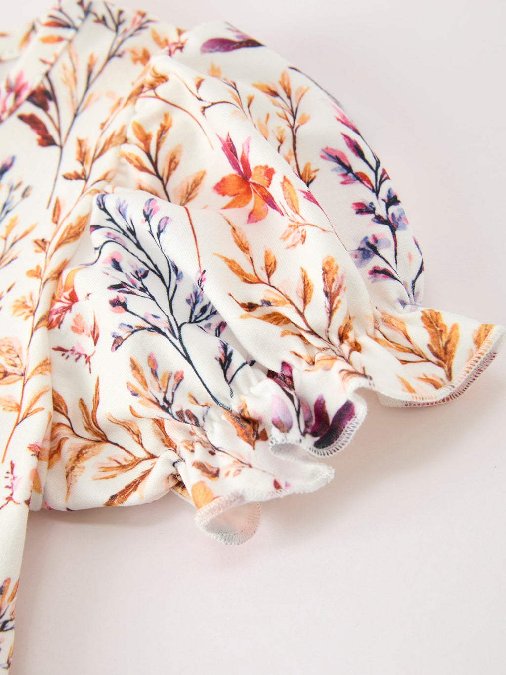 Floral Puff Sleeve Ruffle Girls Dress