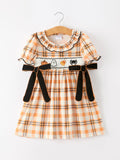 Halloween Plaid Smocked Girls Dress