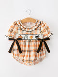Halloween Plaid Smocked Baby Bubble Romper