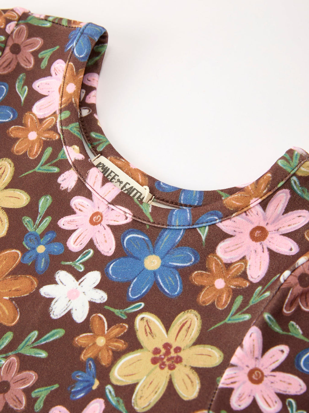 Brown Floral Twirl Girls Dress Short Sleeve