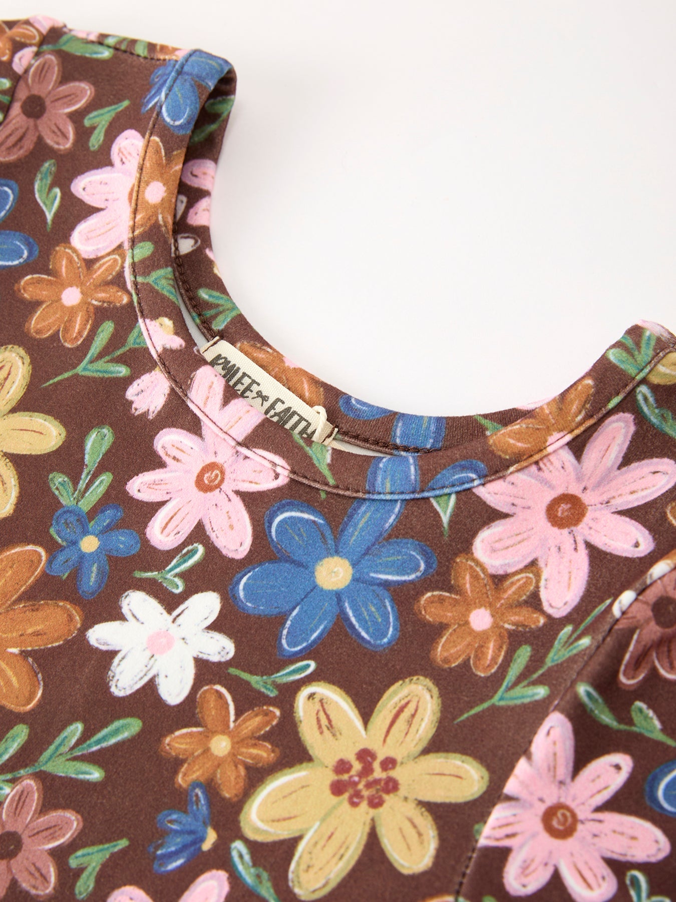 Brown Floral Twirl Girls Dress Short Sleeve