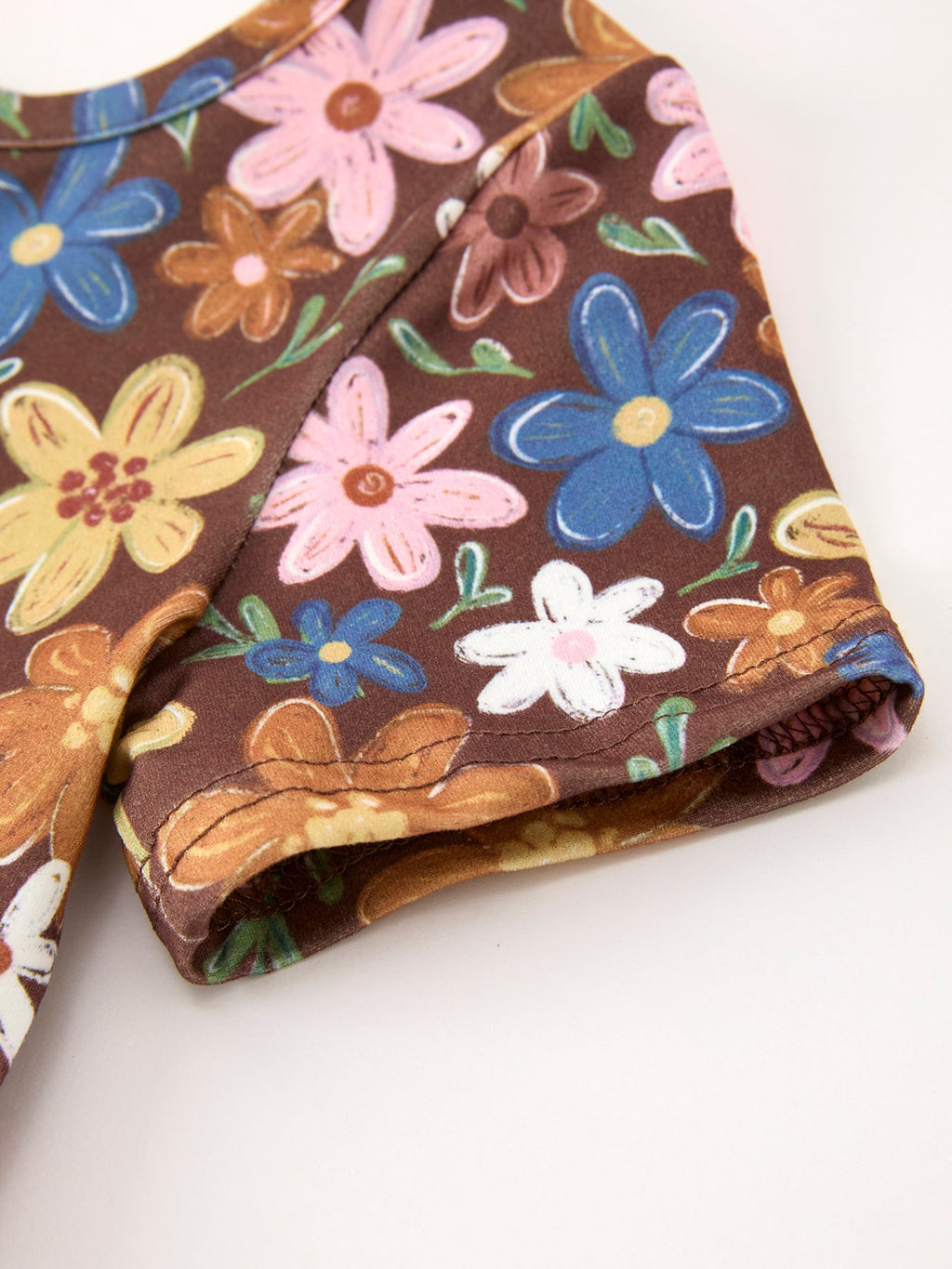 Brown Floral Twirl Girls Dress Short Sleeve