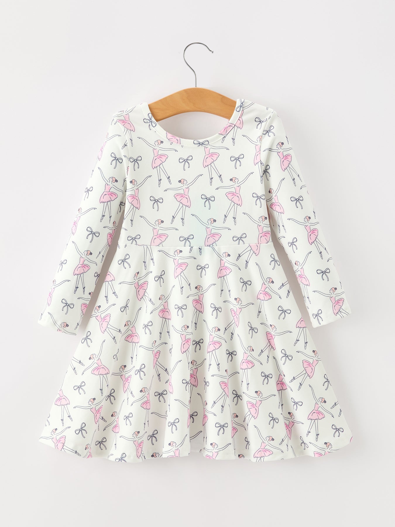 Ballet Bow Girls Long Sleeve Twirl Dress