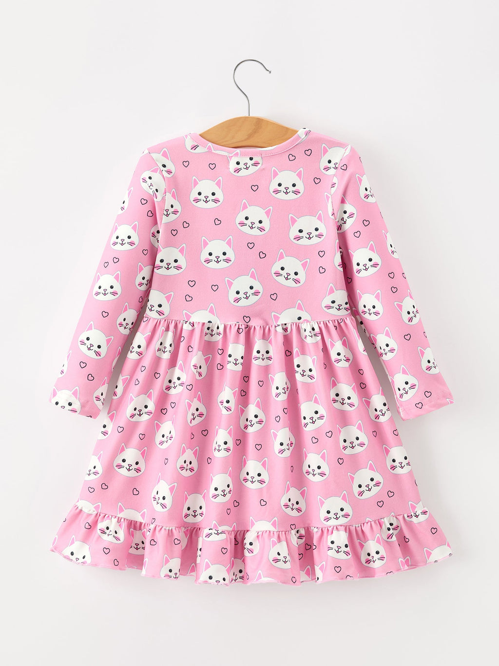 Cat Print Girls Ruffle Hem Twirl Dress