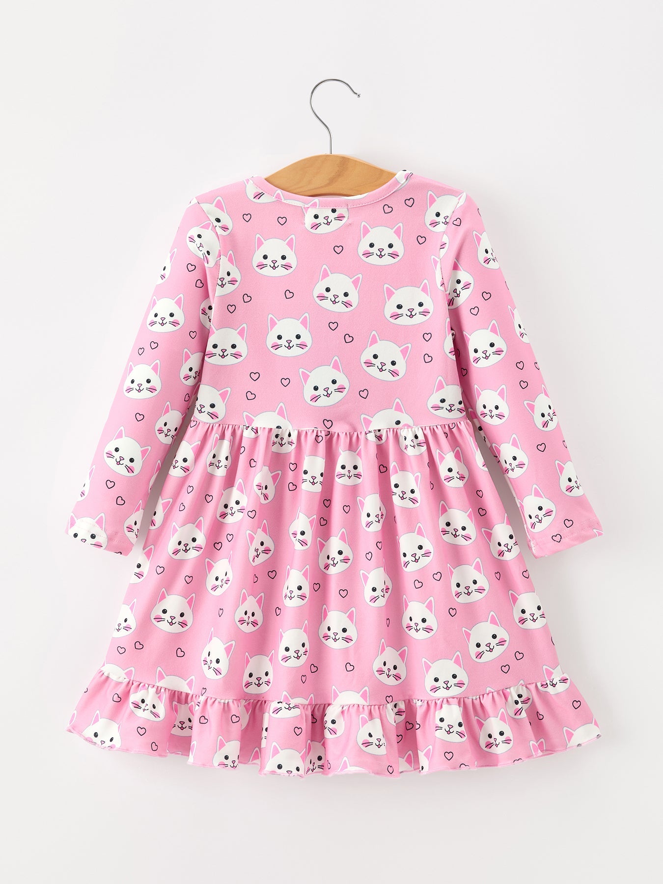 Cat Print Girls Ruffle Hem Twirl Dress