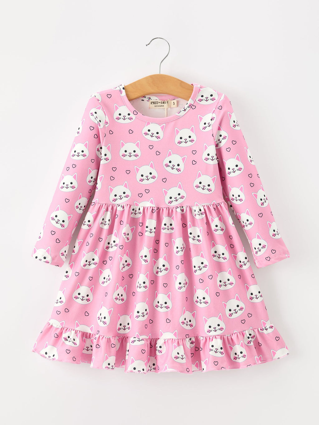 Cat Print Girls Ruffle Hem Twirl Dress