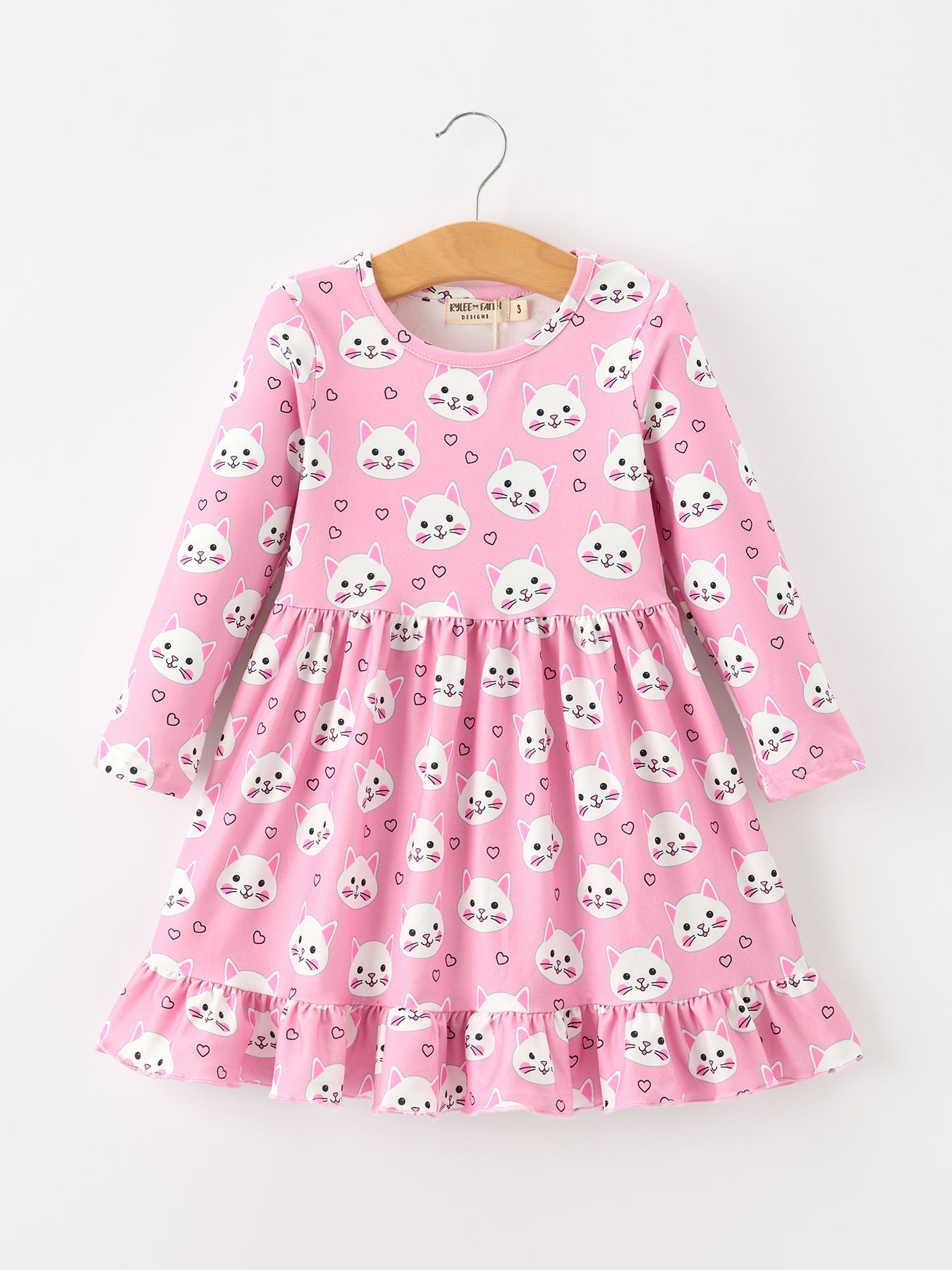 Cat Print Girls Ruffle Hem Twirl Dress