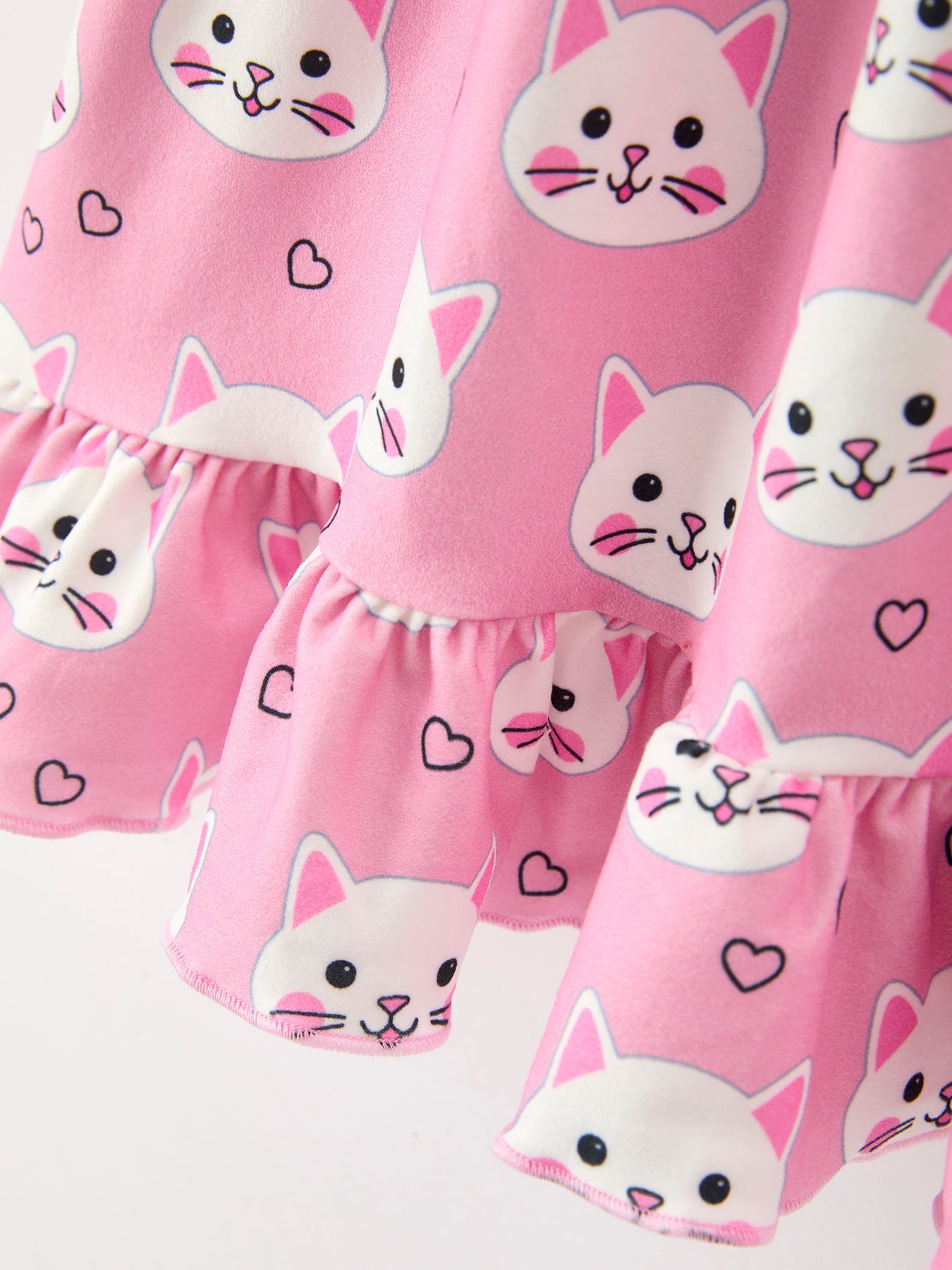Cat Print Girls Ruffle Hem Twirl Dress