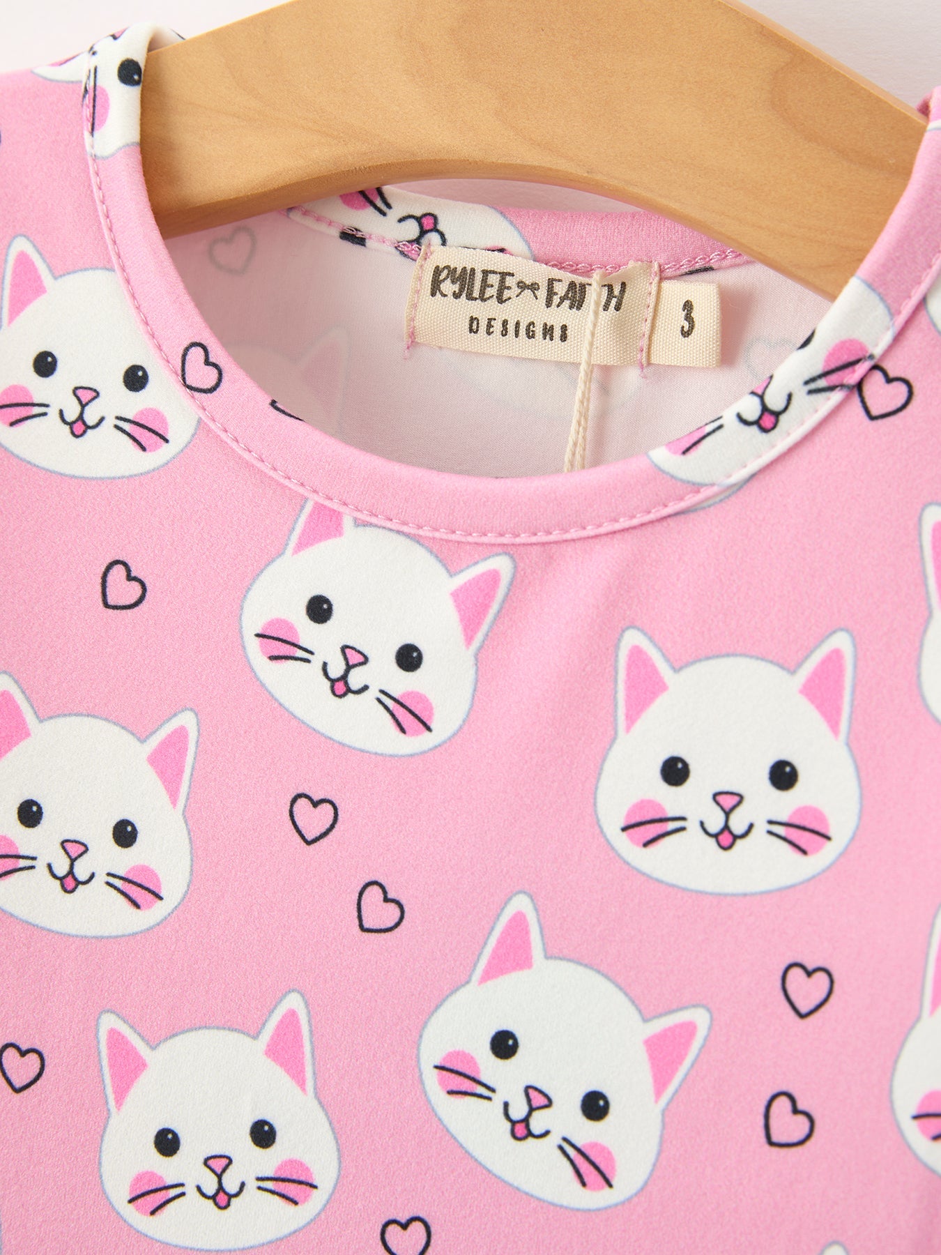 Cat Print Girls Ruffle Hem Twirl Dress