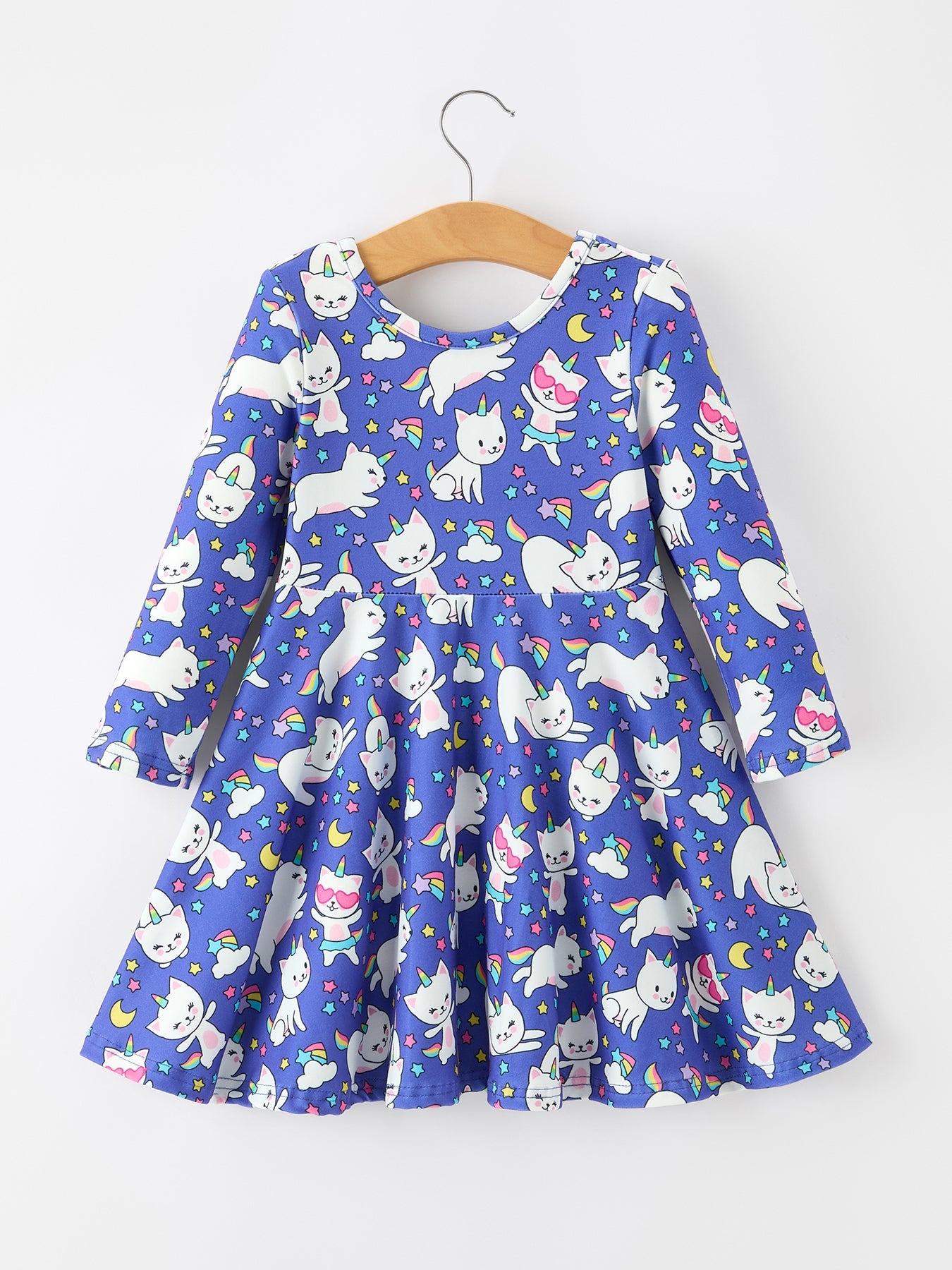 Halloween Ghost Cat Print Girls Long Sleeve Twirl Dress
