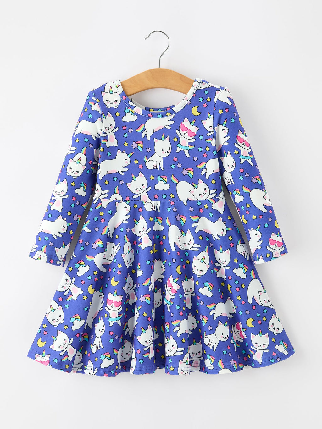 Halloween Ghost Cat Print Girls Long Sleeve Twirl Dress