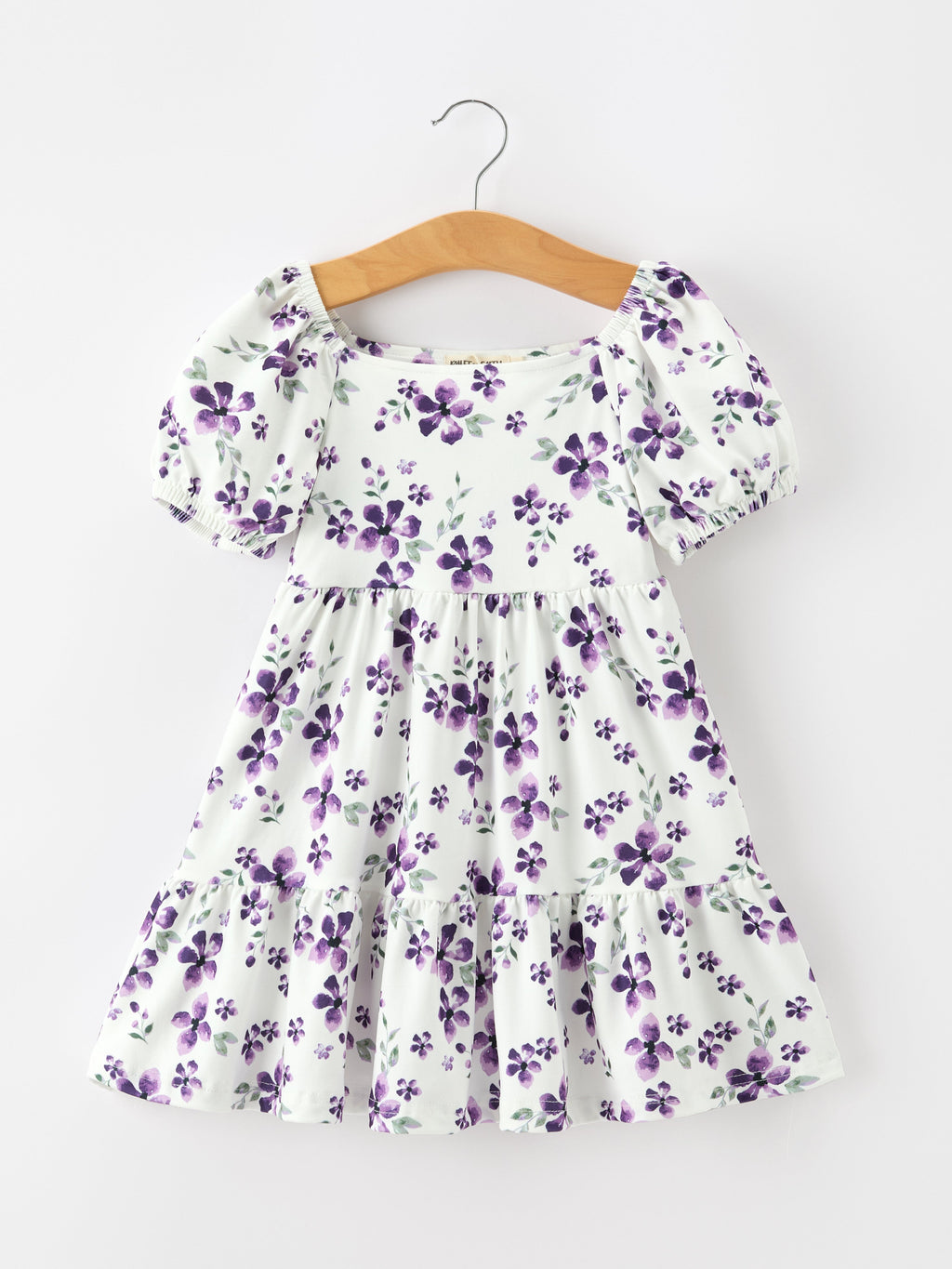 Lavender Floral Puff Sleeve Girls Dress