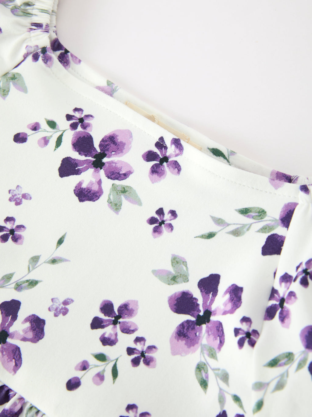 Lavender Floral Puff Sleeve Girls Dress