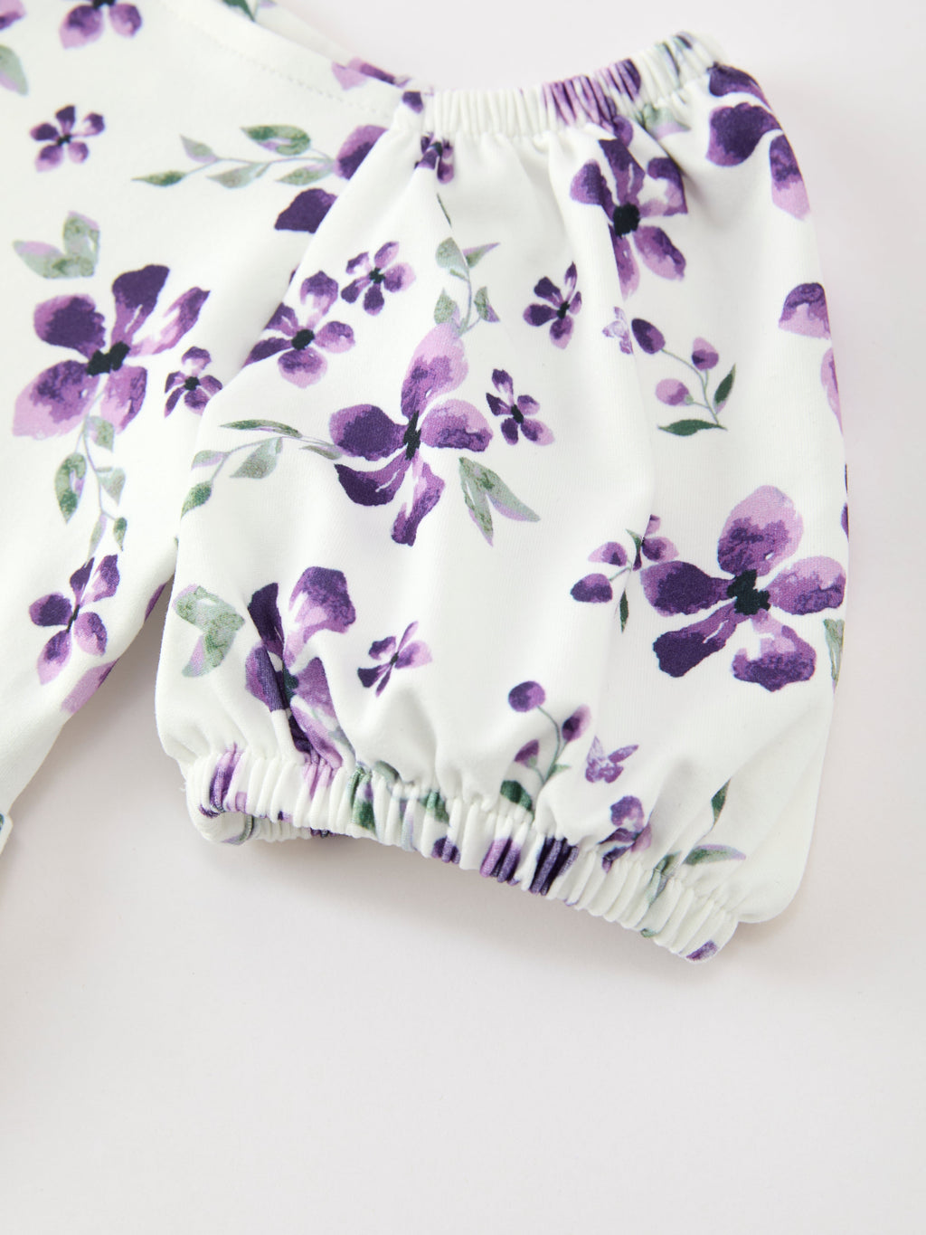 Lavender Floral Puff Sleeve Girls Dress