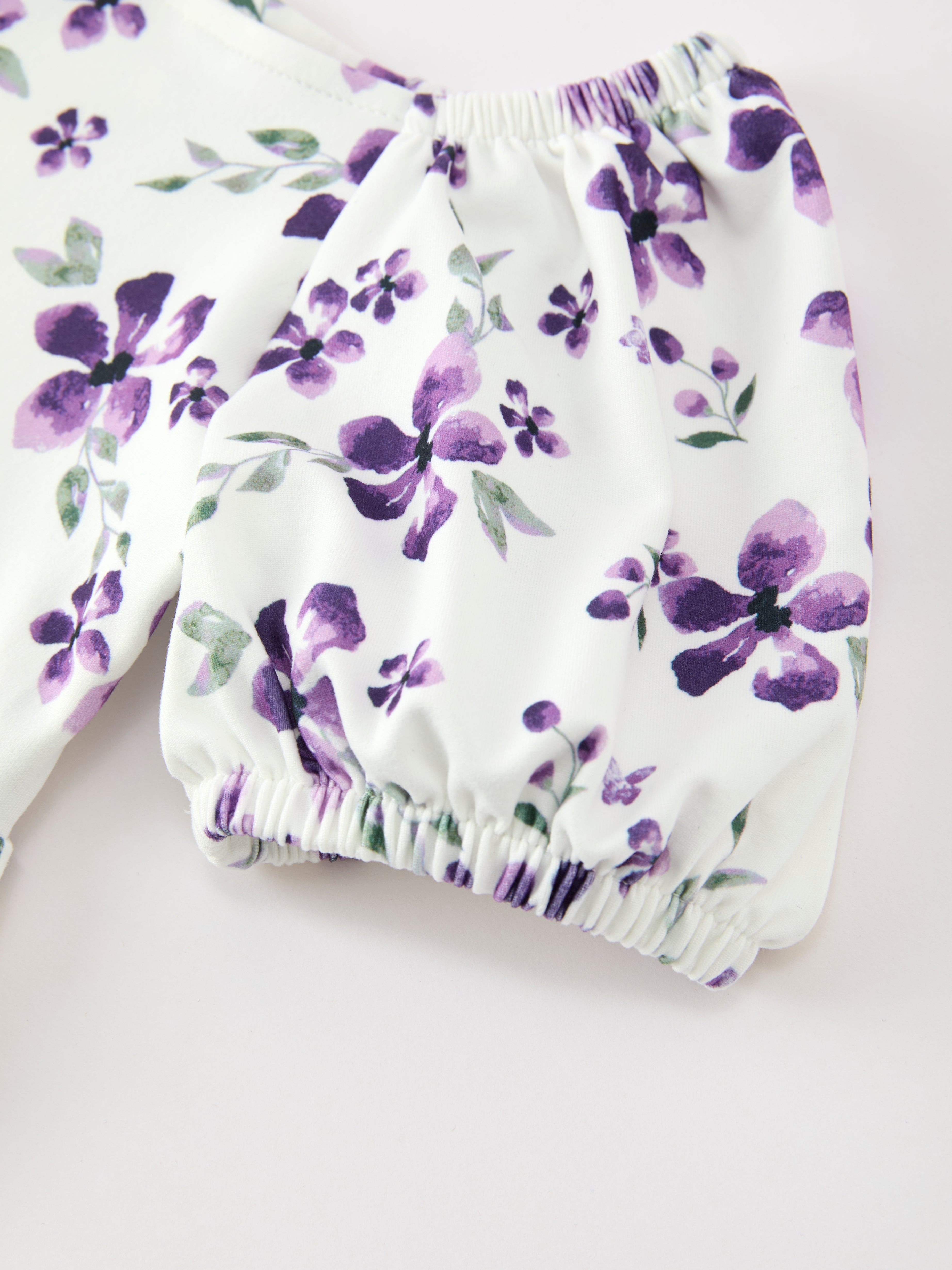 Lavender Floral Puff Sleeve Girls Dress