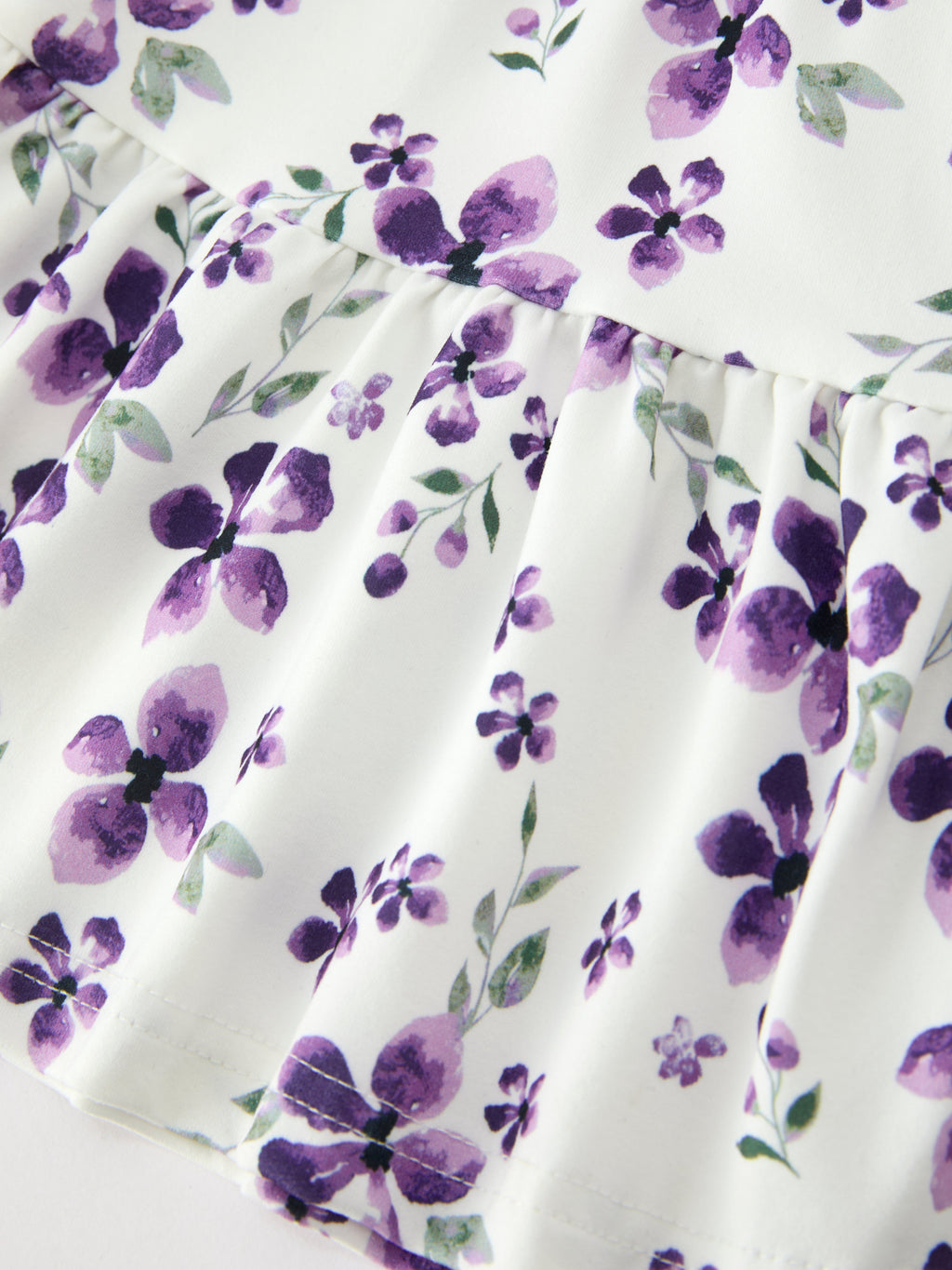 Lavender Floral Puff Sleeve Girls Dress