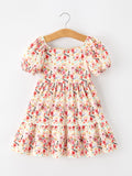 Fall Vintage Floral Puff Sleeve Girls Dress