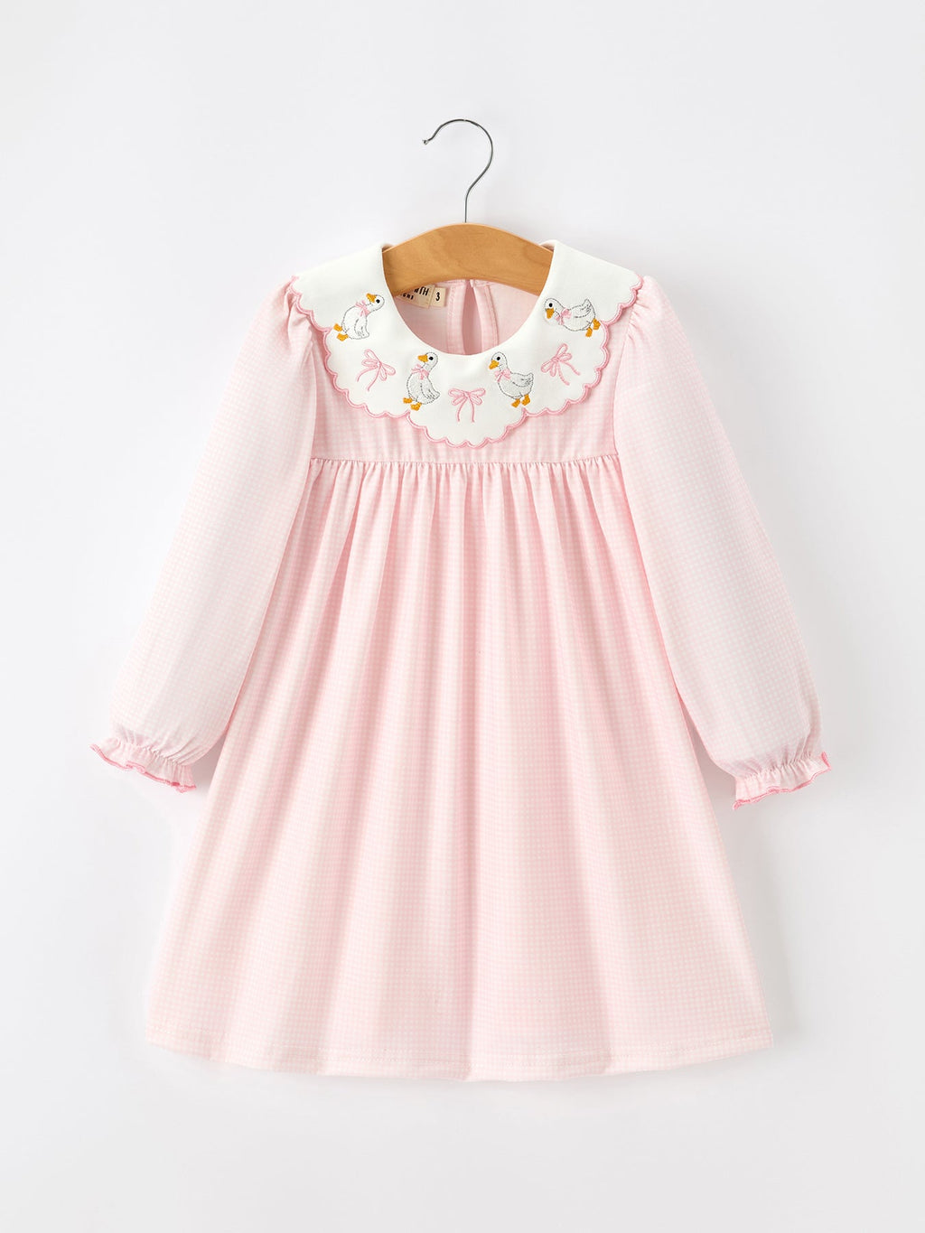 Pink Duck Embroidered Baby Girl Dress Peter Pan Collar Bow Dress