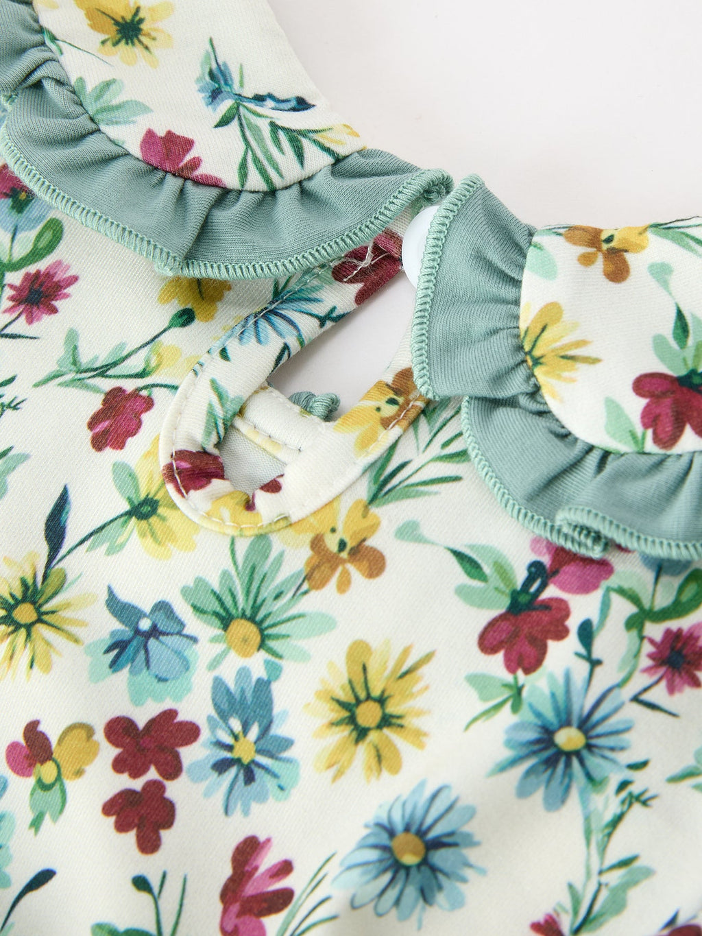Green Floral Girls Dress Petal Collar Bow Waist Puff Sleeve Dress