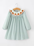 Halloween Thanksgiving Pumpkin Embroidery Girls Dress Peter Pan Collar