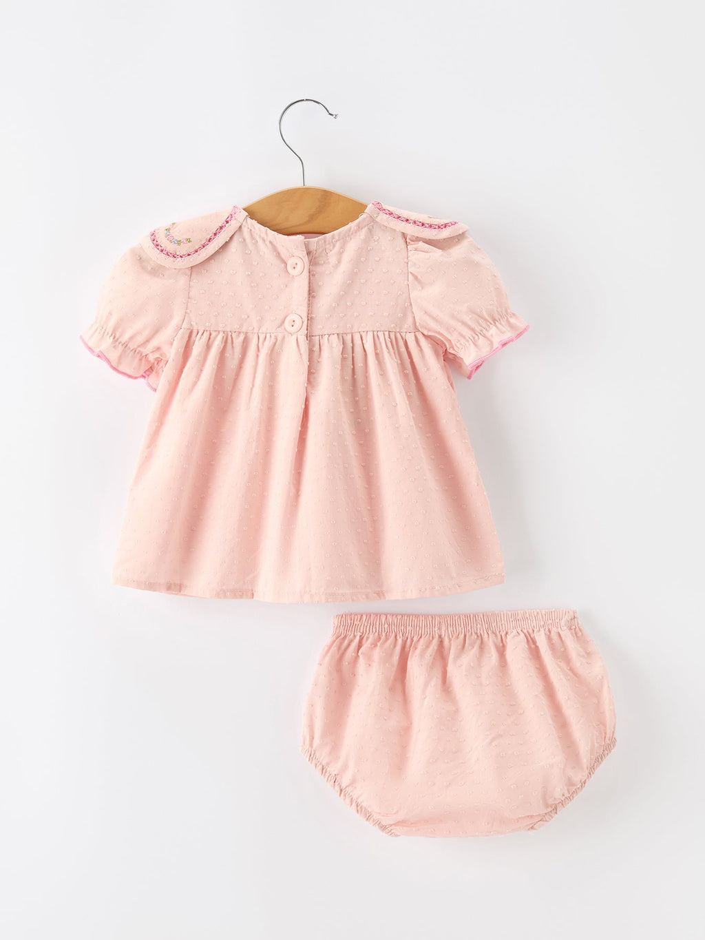 Fall Baby Girl Pink Peter Pan Collar Embroidered Bloomer Set