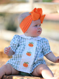 Fall Halloween & Thanksgiving Applique Plaid Girls Bloomers Romper Set