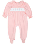 Baby Rattle Smocked Knit Onesie In Pink