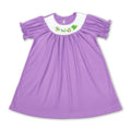 Purple plaid short sleeves smocked girls mardi gras dress