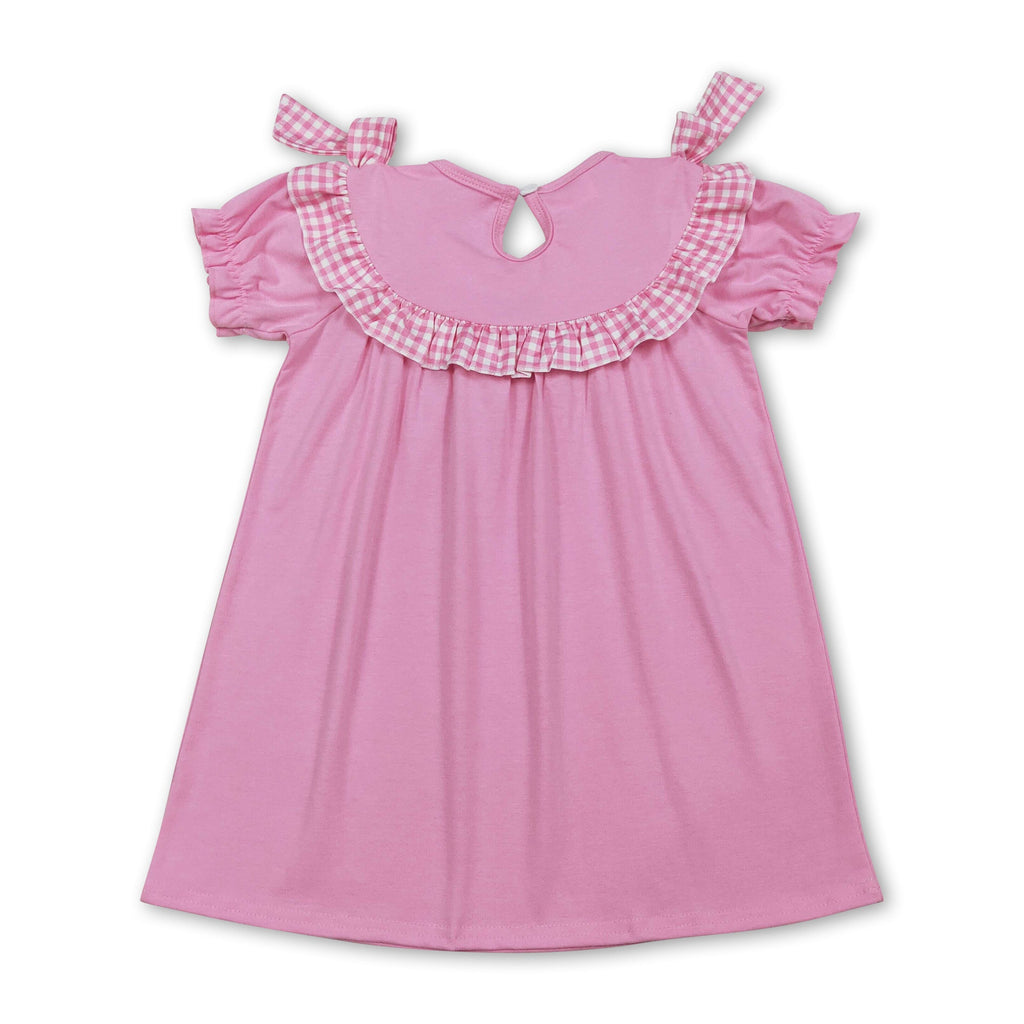 Pink Short Sleeve Cross Smocked Dress.
