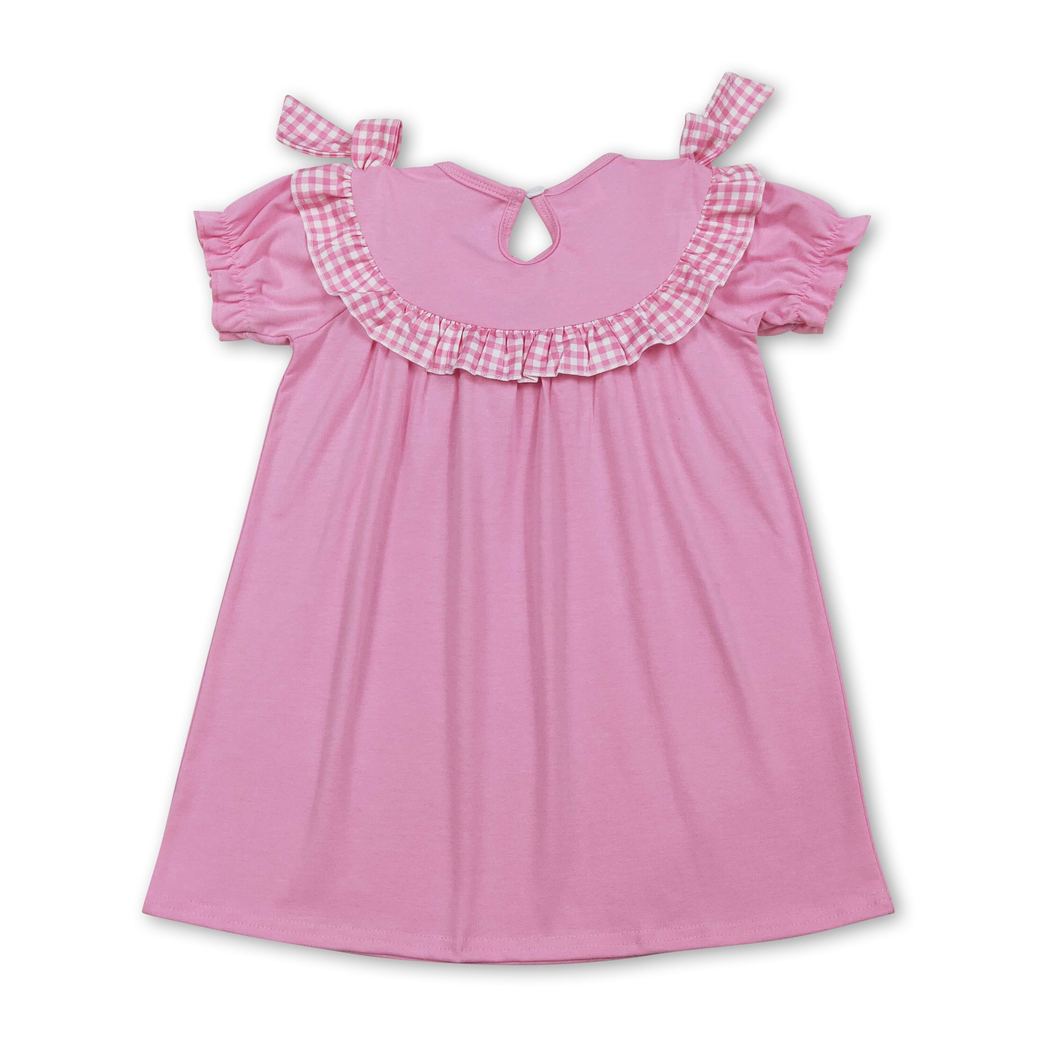 Pink Short Sleeve Cross Smocked Dress.