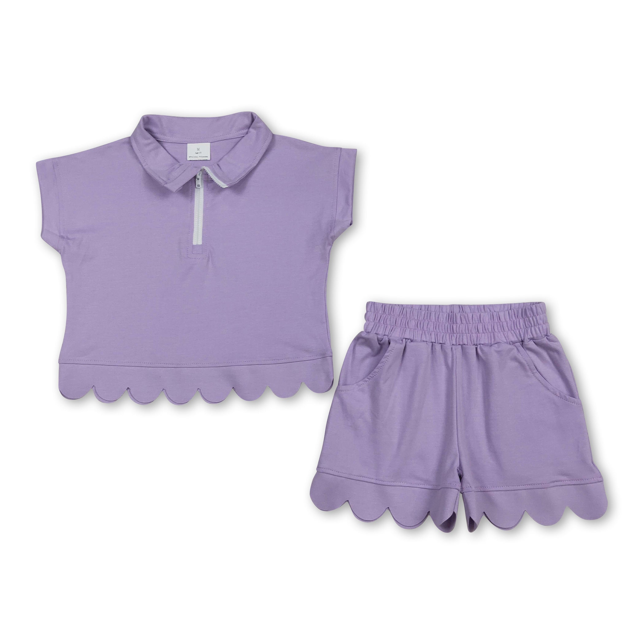 Lavender short sleeves scallop pullover shorts girls outfits