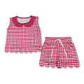 Sleeveless hot pink plaid scallop top shorts girls outfits