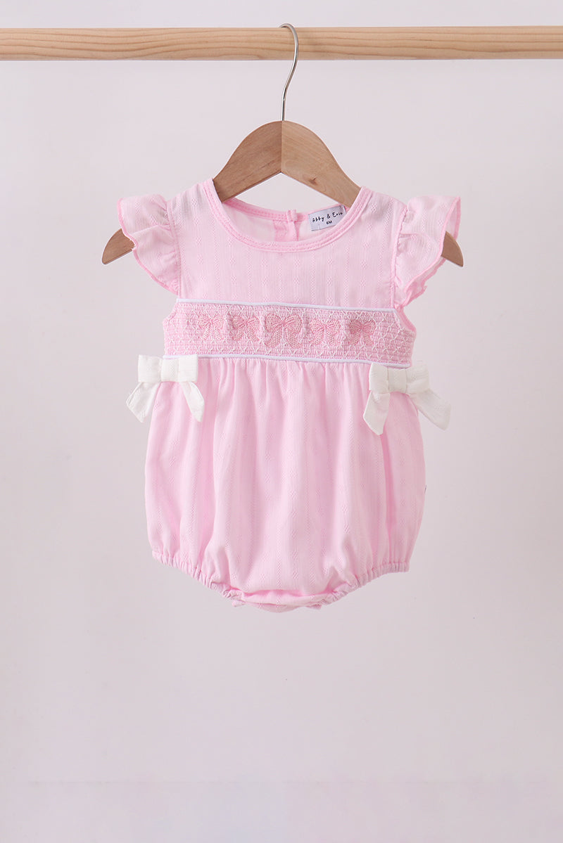 Pink Bow Smocked Ruffle Bubble