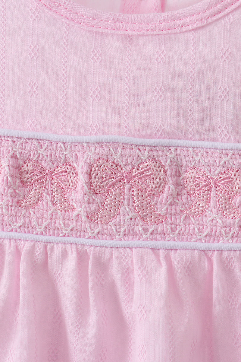 Pink Bow Smocked Ruffle Bubble