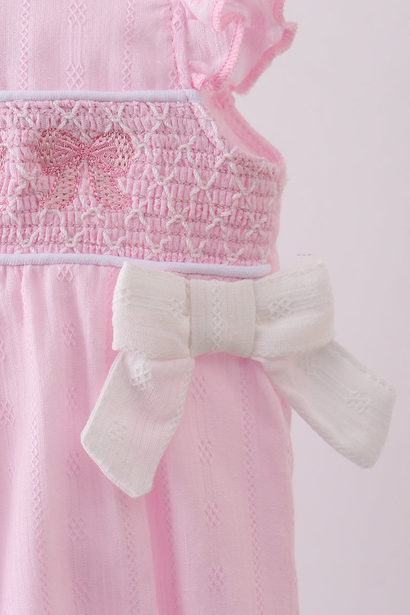 Pink Bow Smocked Ruffle Bubble